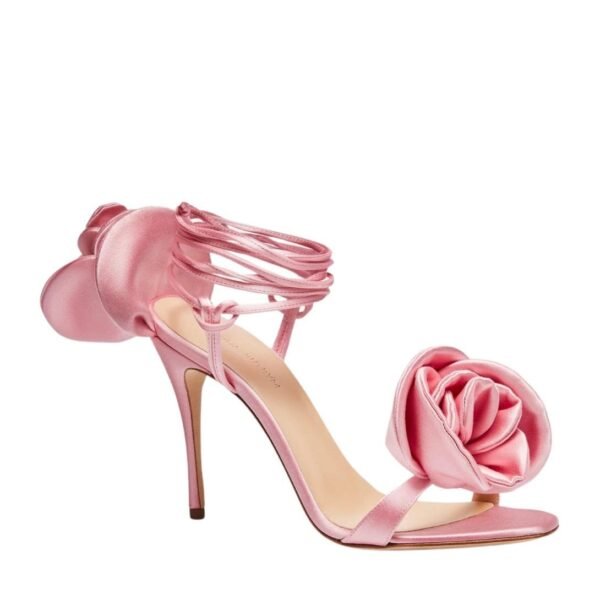 MAGDA BUTRYM WRAP AROUND DOUBLE FLOWER SANDALS IN PINK