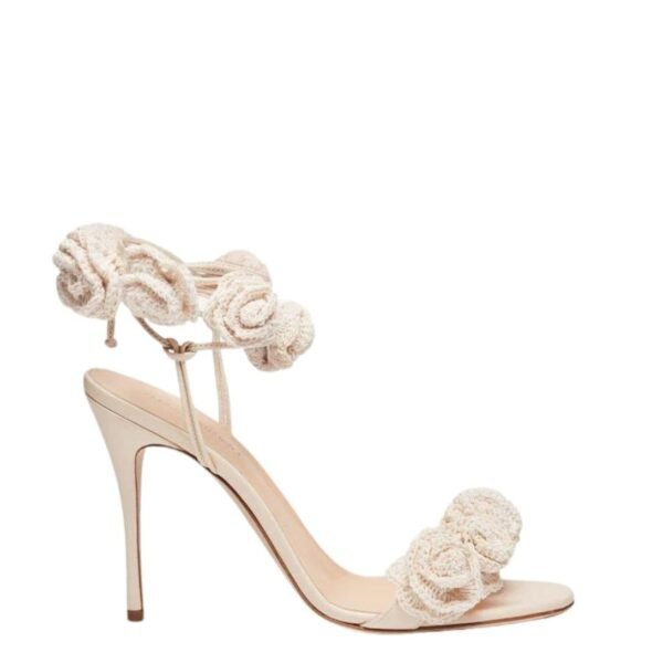 MAGDA BUTRYM MINI ROSE CROCHET FLOWER SANDALS IN CREAM