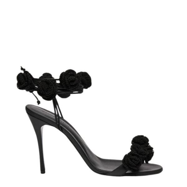 MAGDA BUTRYM MINI ROSE CROCHET FLOWER SANDALS IN BLACK