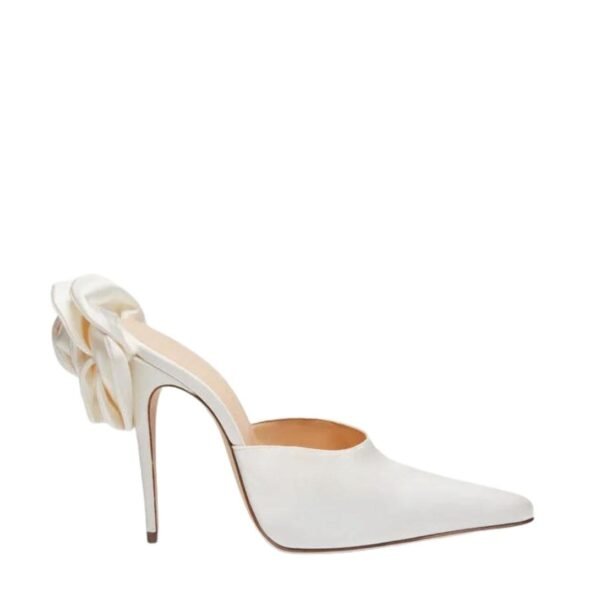 MAGDA BUTRYM POINTED FLOWER MULES IN CREAM SATIN