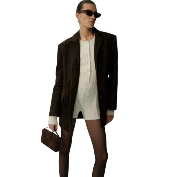 MAGDA BUTRYM SUEDE CAR JACKET IN BROWN - Image 3