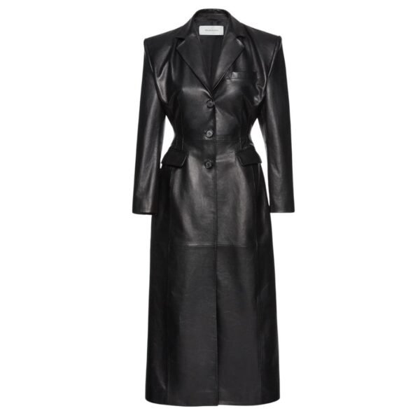 MAGDA BUTRYM LEATHER HOURGLASS COAT IN BLACK