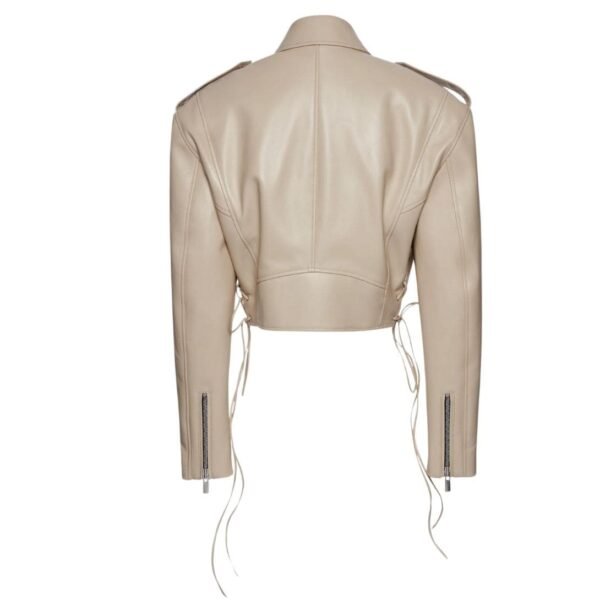 MAGDA BUTRYM CROPPED LEATHER BIKER JACKET IN BEIGE - Image 3