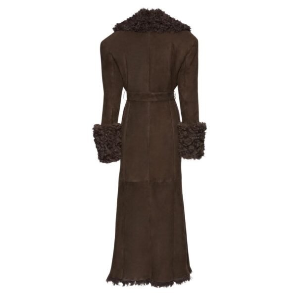 MAGDA BUTRYM LONG BELTED SUEDE SHEARLING COAT IN BROWN - Image 3