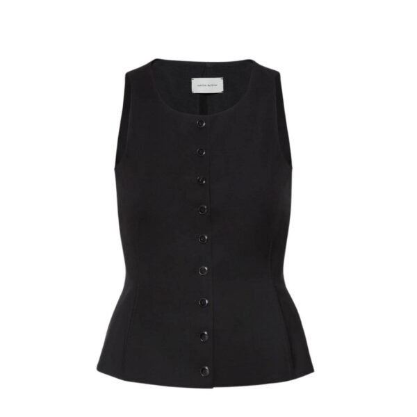 MAGDA BUTRYM ROUND NECK WAIST COAT IN BLACK