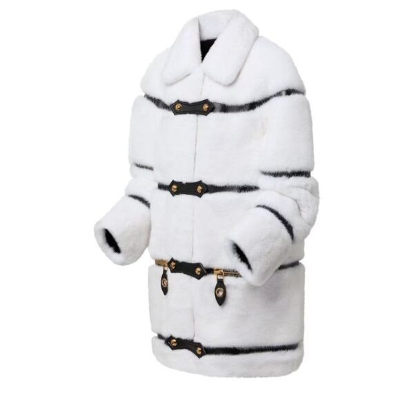 LOUIS VUITTON LEATHER STRIP WHITE MINK COAT - Image 3