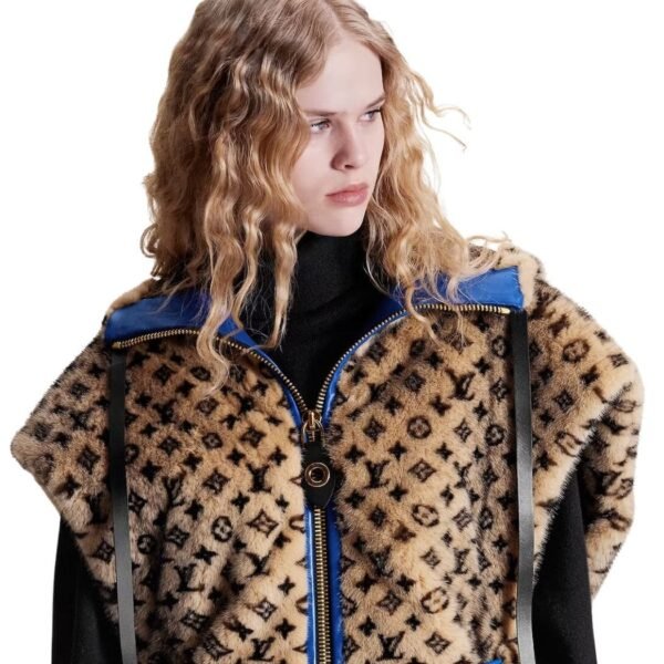 LOUIS VUITTON LEATHER TRIM MONOGRAM MINK OPEN ARM JACKET - Image 2