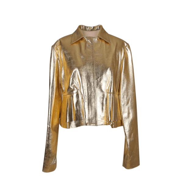 Gold Leather Jacket Women - Image 3