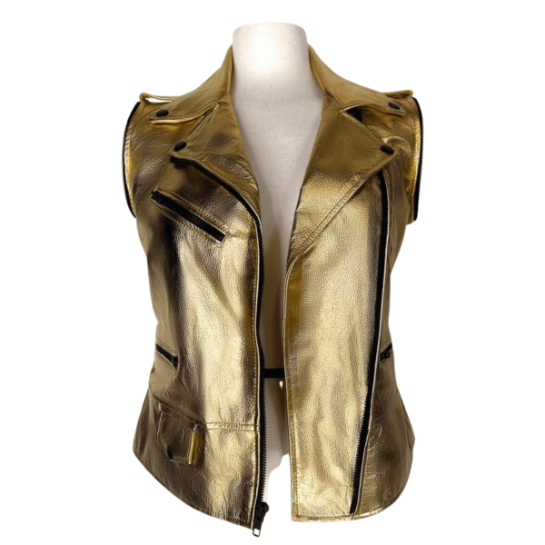 Gold Leather Jacket Women - Image 2