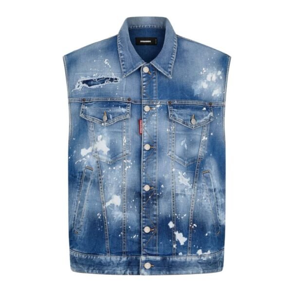 DSQUARED2 MEDIUM ICE SPOTS WASH DENIM OVER VEST