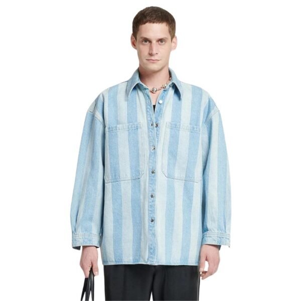 NANUSHKA BEAUX STRIPED DENIM LONG-SLEEVE SHIRT ECO LIGHT WASH - Image 2