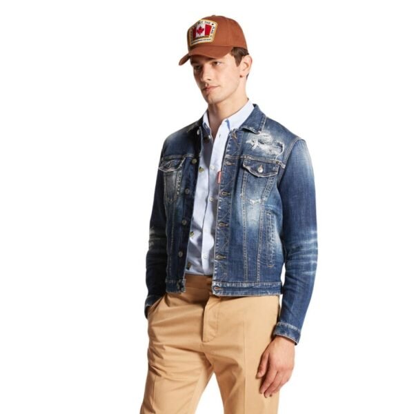 DSQUARED2 DARK RIPPED CAST WASH DENIM DAN JACKET - Image 4