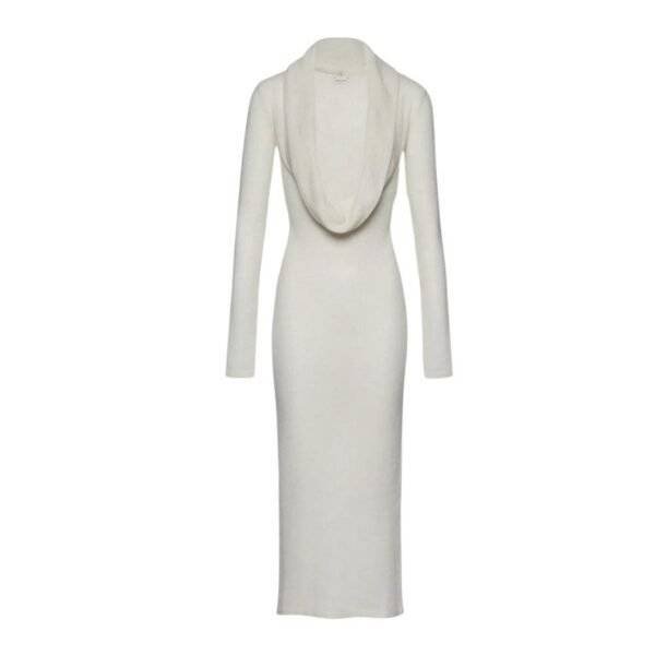 MAGDA BUTRYM BOUCLE KNIT COWL NECK DRESS IN CREAM