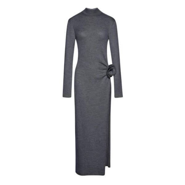 MAGDA BUTRYM HIGH NECK KNIT MAXI DRESS IN GRAY