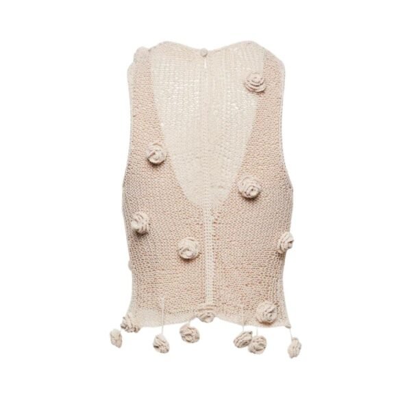 MAGDA BUTRYM CROCHET FLOWER EMBELLISHED TANK TOP IN CREAM - Image 2