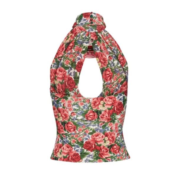 MAGDA BUTRYM KEYHOLE HALTER TOP IN RED FLORAL PRINT - Image 2