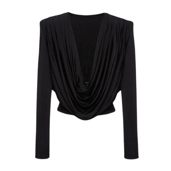 MAGDA BUTRYM LONG SLEEVE DRAPED JERSEY BLOUSE IN BLACK