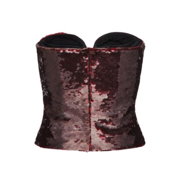 MAGDA BUTRYM STRAPLESS SEQUIN CORSET TOP IN BURGUNDY - Image 2