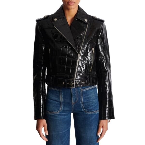 BALMAIN CROCODILE EFFECT LEATHER BIKER JACKET - Image 5