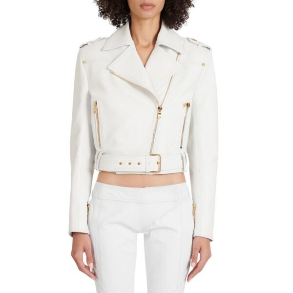 BALMAIN CROPPED LEATHER BIKER JACKET - Image 6