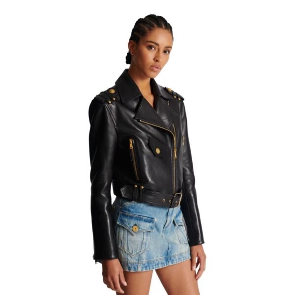 BALMAIN ZIPPED LEATHER BIKER JACKET - Image 6