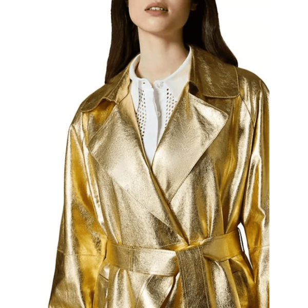 Gold Leather Coat Women - Image 4