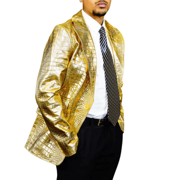 Gold Leather Coat Men - Image 3