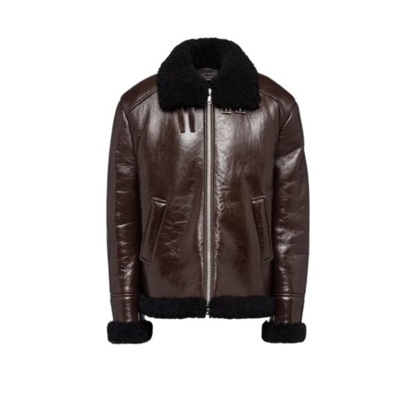 PRADA OVERSIZED SHEARLING JACKET IN COFFEE BLACK