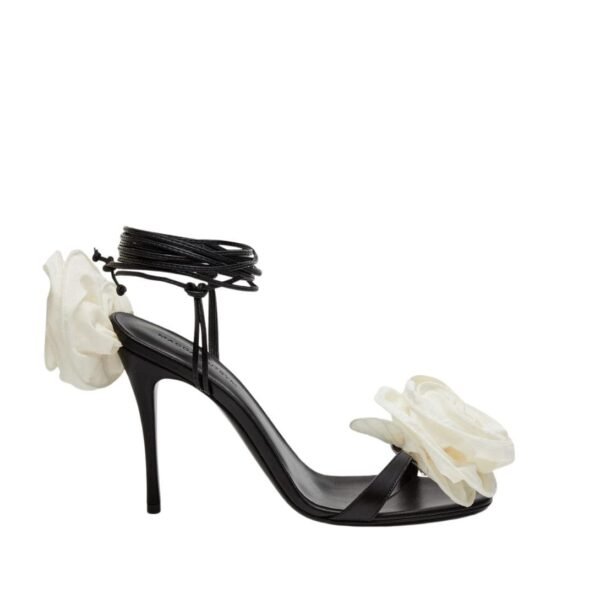 MAGDA BUTRYM WRAP AROUND DOUBLE FLOWER SANDALS IN CREAM TAFETTA - Image 3