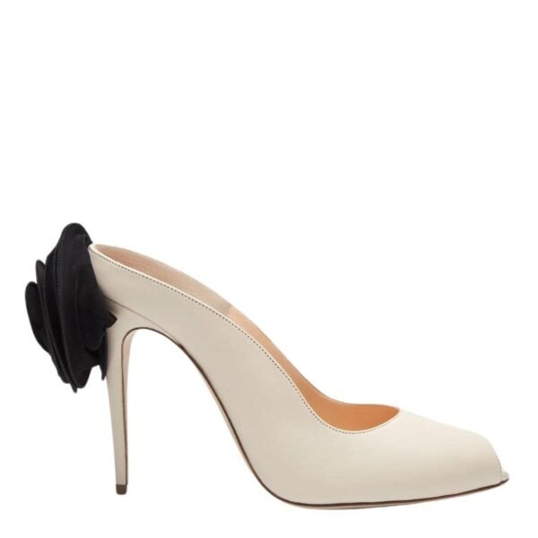 MAGDA BUTRYM PEEP TOE MULES IN CREAM SATIN