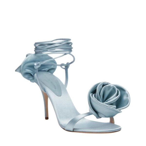 MAGDA BUTRYM DOUBLE FLOWER HEEL SANDALS IN BLUE