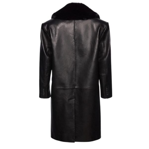 MAGDA BUTRYM OVERSIZED CLASSIC MIDI COAT IN BLACK LEATHER WITH FAUX FUR - Image 2