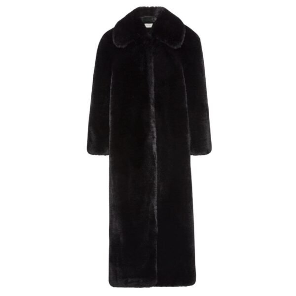 MAGDA BUTRYM LONG FAUX FUR BELTED COAT IN BLACK