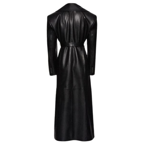 MAGDA BUTRYM LONG FAUX FUR TRIM BELTED LEATHER COAT IN BLACK - Image 4