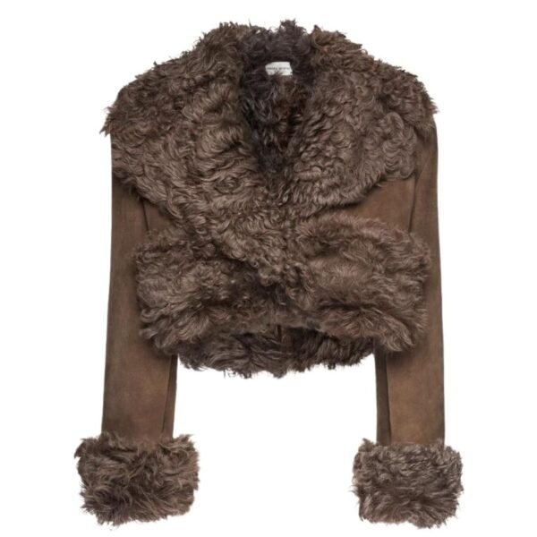 MAGDA BUTRYM CROPPED SUEDE SHEARLING COAT IN BROWN