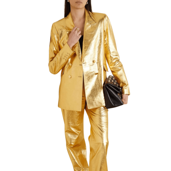 Gold Leather Coat Women - Image 3