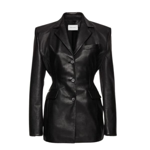 MAGDA BUTRYM LEATHER HOURGLASS BLAZER IN BLACK