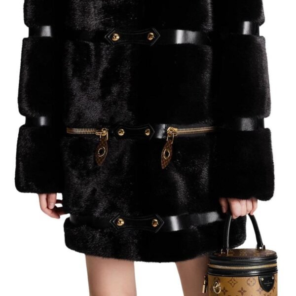 LOUIS VUITTON LEATHER STRIP BLACK MINK COAT - Image 6