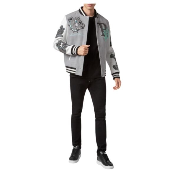 PHILIPP PLEIN WOOLEN CLOTH COLLEGE BOMBER WITH LEATHER ARMS BULLDOGS - Image 4