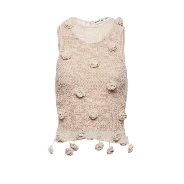 MAGDA BUTRYM CROCHET FLOWER EMBELLISHED TANK TOP IN CREAM