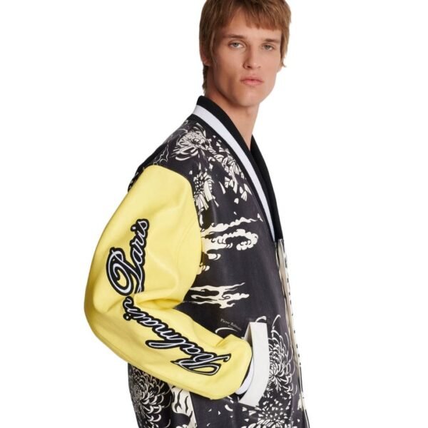  BALMAIN LEATHER VARSITY JACKET WITH TIGER PRINT - Image 6