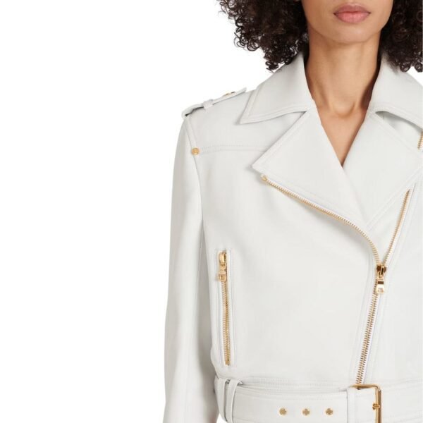 BALMAIN CROPPED LEATHER BIKER JACKET - Image 7