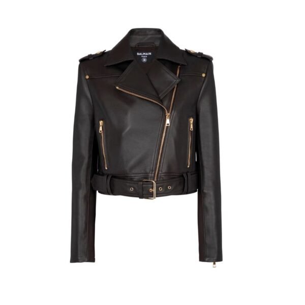 BALMAIN SHORT LEATHER BIKER JACKET