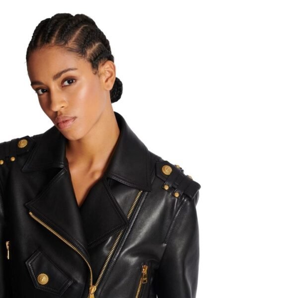 BALMAIN ZIPPED LEATHER BIKER JACKET - Image 7