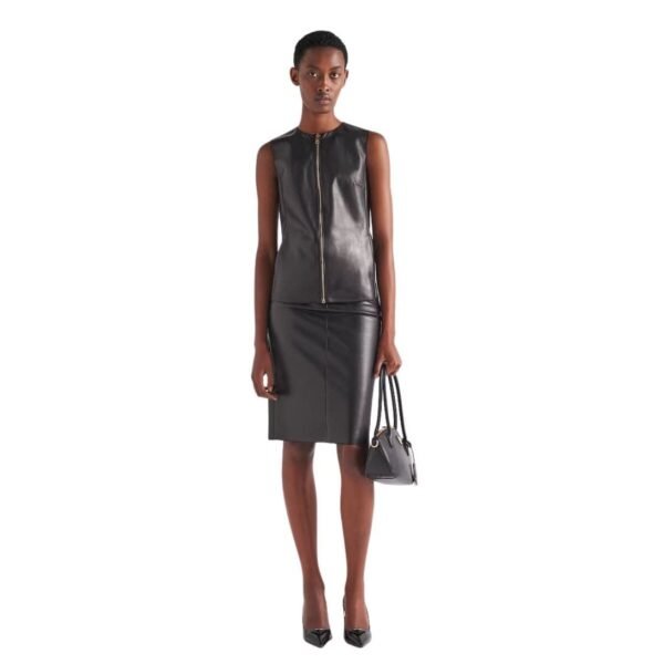 PRADA NAPPA LEATHER SKIRT IN BLACK - Image 3