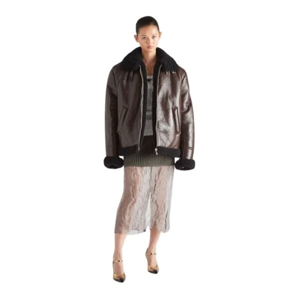 PRADA OVERSIZED SHEARLING JACKET IN COFFEE BLACK - Image 3