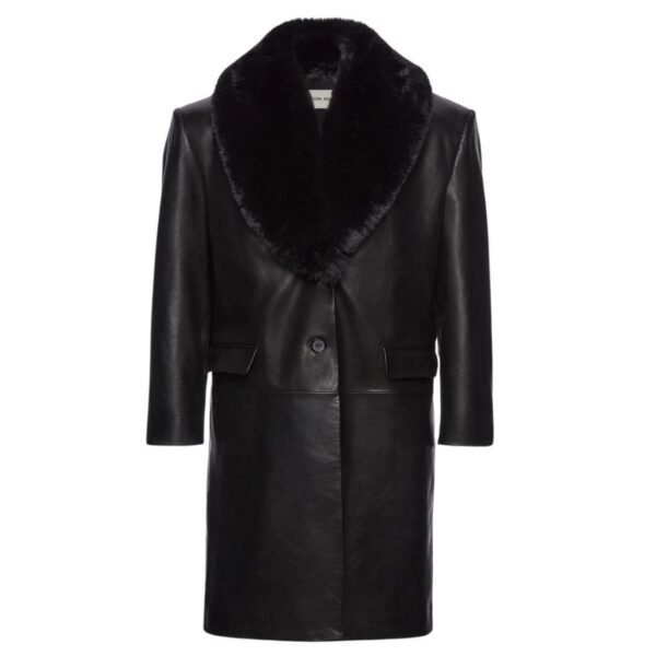 MAGDA BUTRYM OVERSIZED CLASSIC MIDI COAT IN BLACK LEATHER WITH FAUX FUR