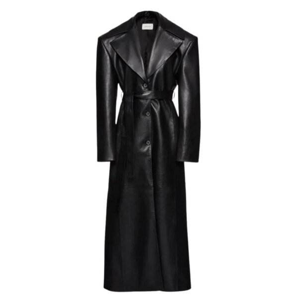 MAGDA BUTRYM LONG FAUX FUR TRIM BELTED LEATHER COAT IN BLACK - Image 3