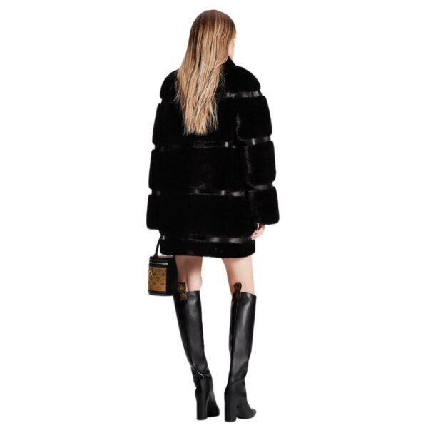 LOUIS VUITTON LEATHER STRIP BLACK MINK COAT - Image 4