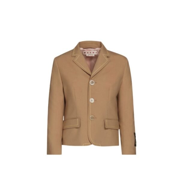 MARNI BEIGE WOOL JACKET WITH CONTRAST STITCHING